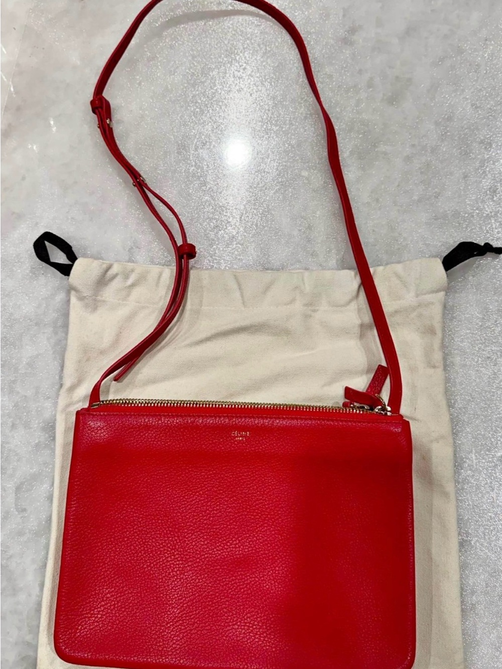 Celine Red Pebbled Leather Trio Small Crossbody Bag
